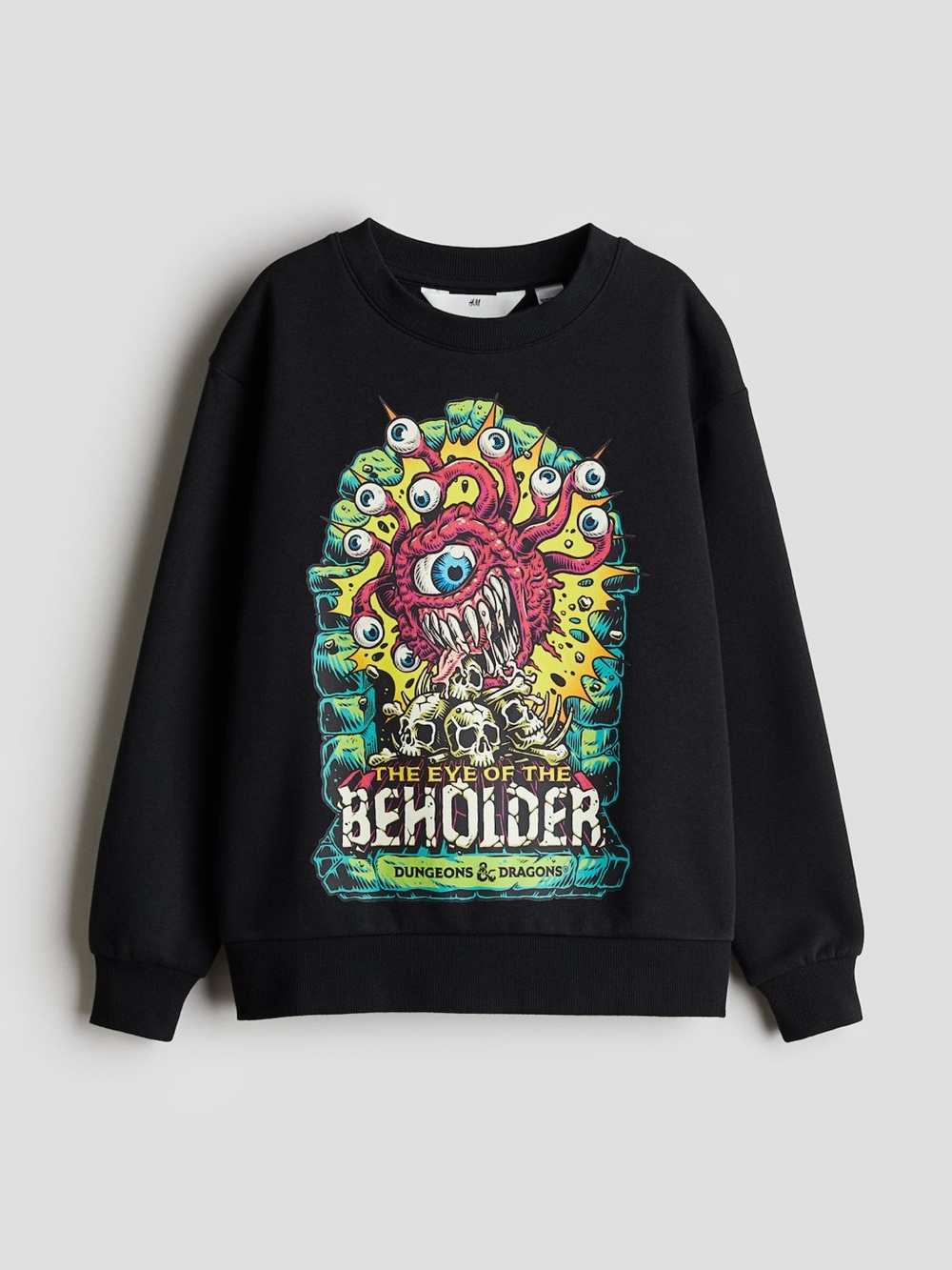 H&M Black Crewneck Sweatshirt with Multicolor Beholder Graphic